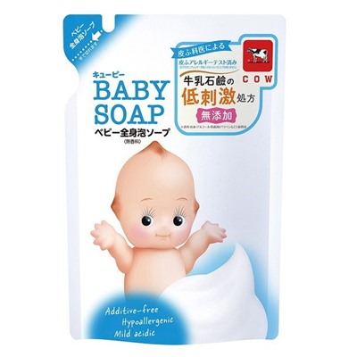 COW Детская пенка "2 в 1" для мытья волос и тела с первых дней жизни "QP Baby Soap" 350 мл, мягкая упаковка / 16