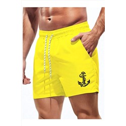 Желтые мужские базовые купальники стандартной длины с принтом якоря, шорты для плавания