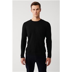 Черный вязаный свитер с круглым вырезом с рисунком, стандартная посадка