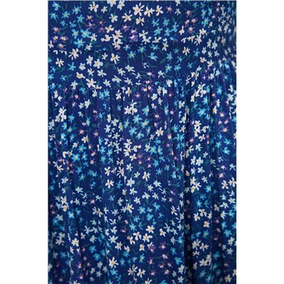Темно-синее платье-трапеция миди с ткаными рюшами и цветочным узором TWOSS20EL3331