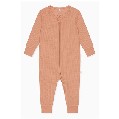 MORI Natural Organic Cotton & Bamboo Ecru Waffle Zip Up Sleepsuit