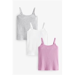 Grey/Pink/White Rib Cami Vest 3 Pack (2-16yrs)