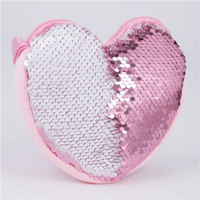 Сумка детская для девочки, с пайетками, сердце, 17 х 15 х 1 см, цвет розово-белый цвет