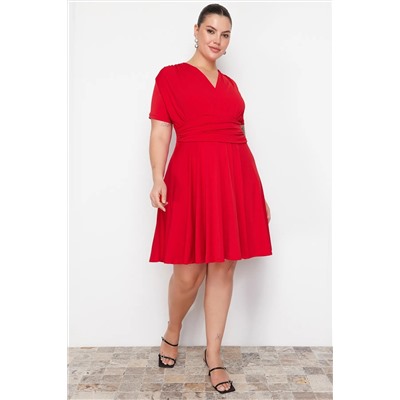 Красное двубортное мини-вязаное платье TBBSS24AH00174