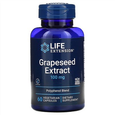 Life Extension, Экстракт виноградных косточек, 100 мг, 60 вегетарианских капсул