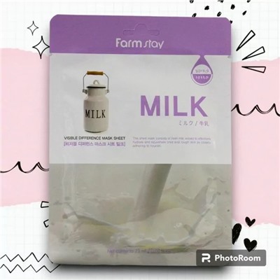 FarmStay Маска-салфетка МОЛОКО, Visible Difference Mask Sheet Milk, 23мл