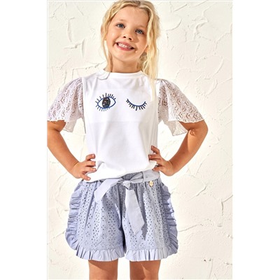 Angel & Rocket Blue Cleo Frill Broderie Shorts