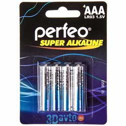 Батарейка AAA PERFEO LR03 4BL Super Alkaline  комплект 4шт блист.