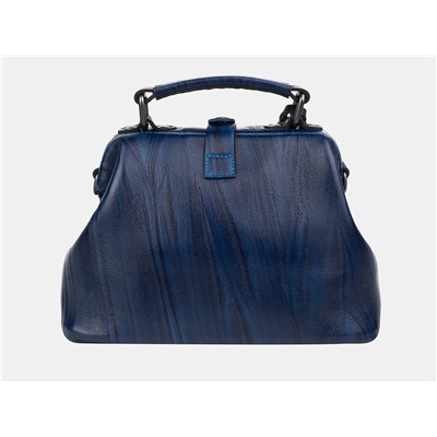 Синяя кожаная сумка с росписью из натуральной кожи «W0013 Blue Black Зайка в кувшине»