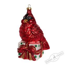 Птица Кардинал с подарком (стекло) 7,5х7х12,5 см