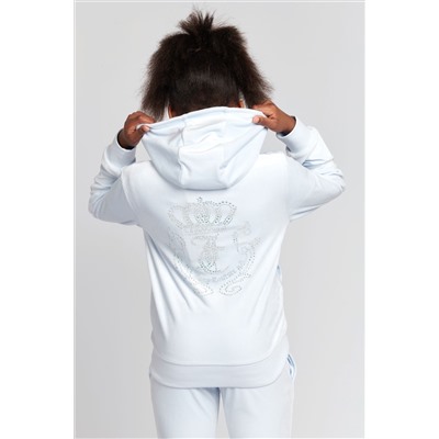 Juicy Couture Girls Blue Diamante Crown Zip Through Hoodie