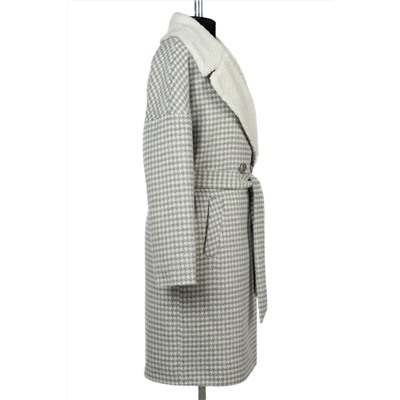 02-3168 Пальто женское утепленное (пояс) Микроворса/Лапка серый
