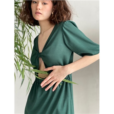5717 Платье с декоративными узлами зелёное (остаток: 48)