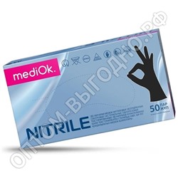 Перчатки одноразовые нитриловые MediOk, L, чёрные, 100штук/50пар