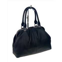 Женская сумка саквояж из натуральной кожи цвет черный