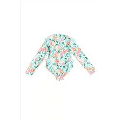 Nicole Miller Green Floral Long Sleeves Rash Guard