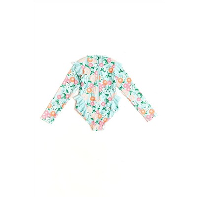 Nicole Miller Green Floral Long Sleeves Rash Guard