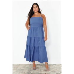 Синее свободное тканое платье больших размеров TBBSS24AH00187