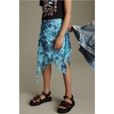 Multi Blue Floral Printed Asymmetric Skirt (3-16yrs)