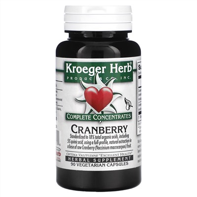 Kroeger Herb Co, Полные концентраты, клюква, 90 вегетарианских капсул