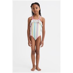 Reiss Cora Striped Frilly Cross-Back Swimsuit