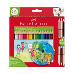 Карандаши цветные Faber-Castell "Дети мира", 24цв., трехгран, заточ.+6цв., карт. упак. АКЦИЯ!!!