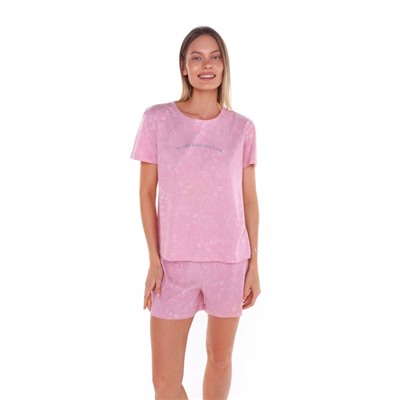 Комплект женский (футболка/шорты), цвет пудрово-розовый, размер 42