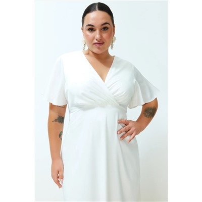 Белое атласное двубортное свадебное платье из тканого материала TBBSS24AH00106