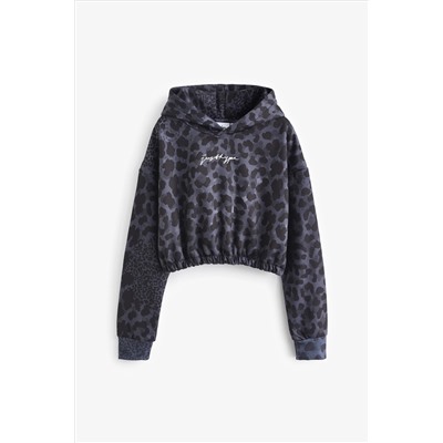 Hype. Kids Mono Leopard Crop Black Hoodie