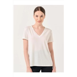 Белая базовая трикотажная футболка с прямым вырезом и V-образным вырезом с короткими рукавами 23WAMAZING