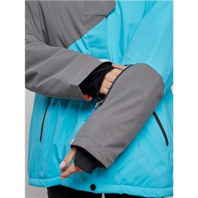 Горнолыжная куртка женская зимняя большого размера голубого цвета 2278Gl
