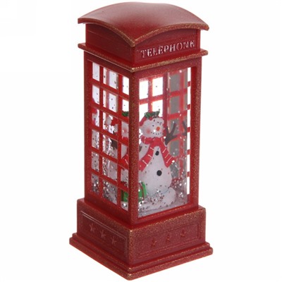 Сувенир с подсветкой Christmas "Телефонная будка - Сказочный Снеговик" 12,5х5,3х5,3 см