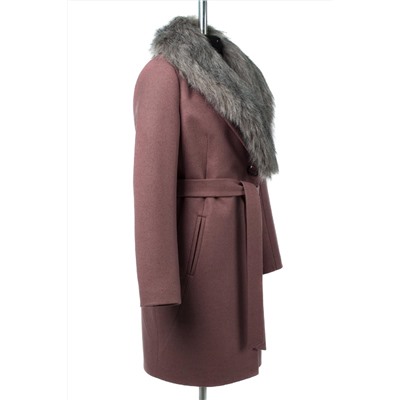 02-3070 Пальто женское утепленное (пояс) валяная шерсть розово-сиреневый