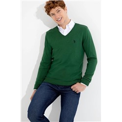Мужской зеленый базовый трикотажный свитер с v-образным вырезом Неожиданная скидка в корзине