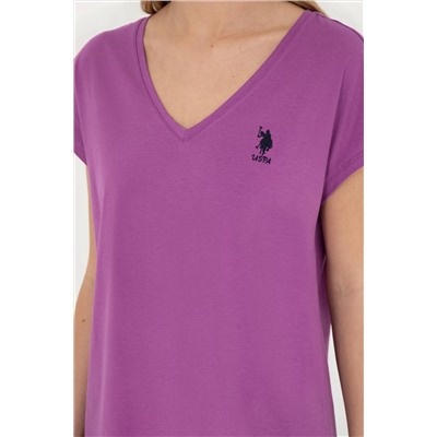 Женская фиолетовая базовая футболка с v-образным вырезом Неожиданная скидка в корзине