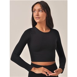 Кроп топ женский с длинным рукавом Crop Top Manica Lunga, размер 46, цвет чёрный