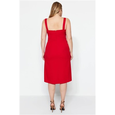 Красное тканое платье с разрезом TBBSS22AH0202
