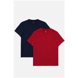 Темно-сине-бордовый 2-х комплекта из 100 % хлопка с круглым вырезом Базовая футболка узкого кроя