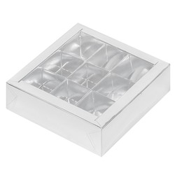 Коробка для конфет 9 шт с пластиковой крышкой Серебро 155х155х30
