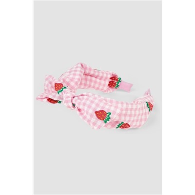 JoJo Maman Bébé Strawberry Embroidered Gingham Headband