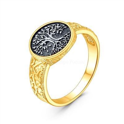 Кольцо из золочёного серебра с чернением - Древо жизни К-5091лзо
