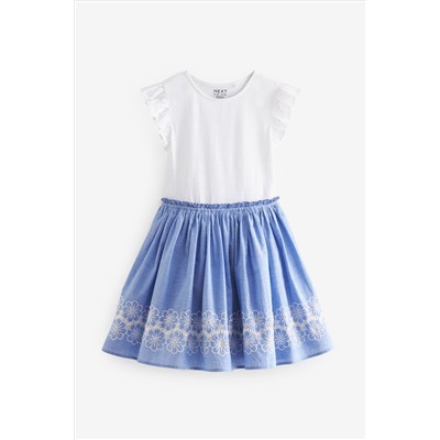 Blue/White Embroidered Skirt Dress (3-12yrs)