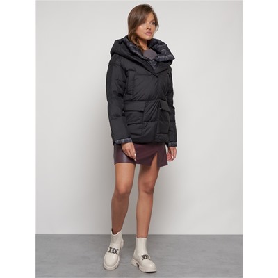 Зимняя женская куртка модная с капюшоном черного цвета 133105Ch