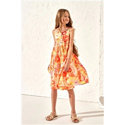 Angel & Rocket Julieta Orange Ribbon Strap Print Dress