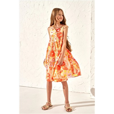 Angel & Rocket Julieta Orange Ribbon Strap Print Dress