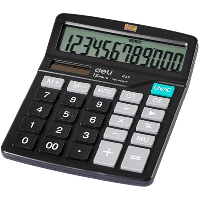 Калькулятор настольный КОМП. Deli E837, 12-р, дв.пит., 148x120мм, черный