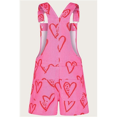 Monsoon Pink Heart Print Denim Dungarees