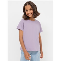 Прямая хлопковая футболка сиреневого цвета для девочек