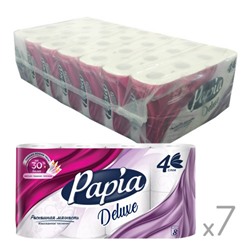 Туалетная бумага Papia Deluxe 4 слоя, 8 рул., пак 7 уп.