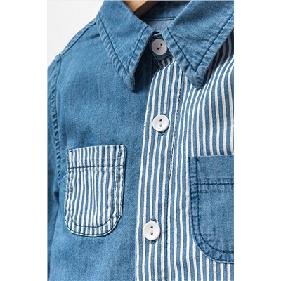 Джинсовая рубашка в полоску с принтом на спине для детей 2-3-4-5-6-7 лет BX-OV7014